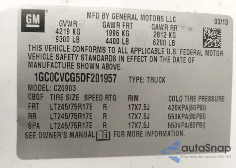 2013 Chevrolet Silverado 2500Hd Work Truck from USA, damaged, VIN 1GC0CVCG5DF201957
